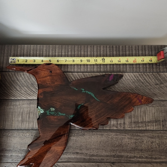 Handcrafted Wood Carved Hummingbird Turquoise Wall Hanging Signed Tammy Ireland - Picture 9 of 12